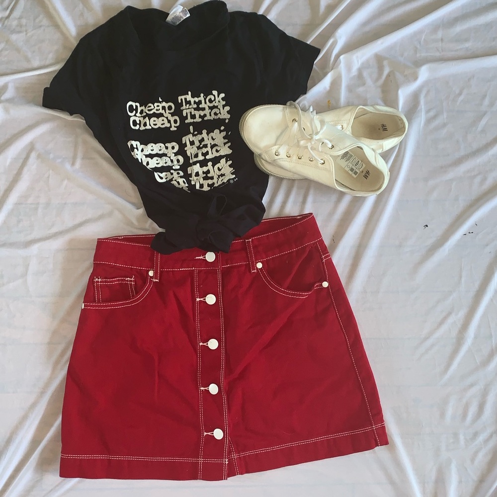 Red and white mini skirt